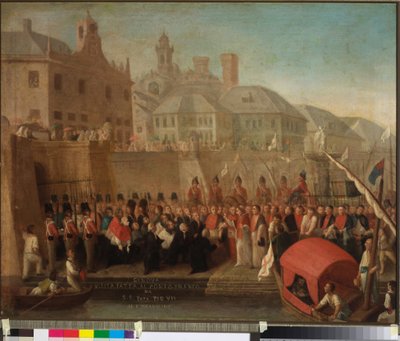 Besøg i frihavnen i Genova af H.S. Pave Pius VII, ca. 1818 (olie på lærred) af Felice Guascone