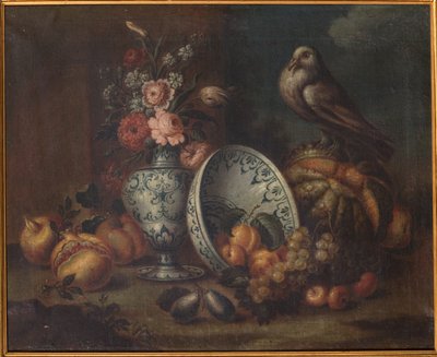 Stilleben (olie på lærred) af Felice Rubbiani