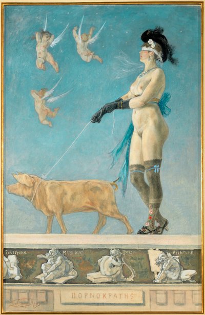 Pornokrates, et billede af kvinden som evig fristerinde og datter af Eva (pastel og gouache på papir) af Felicien Rops