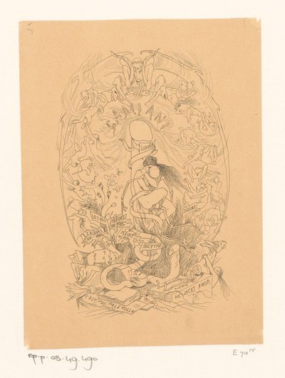 Frau in amouröser Umarmung mit einem Skelett af Félicien Rops