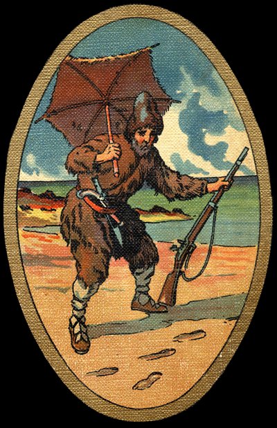 Robinson Crusoe: Illustration af Felician MYRBACH MYRBACH RHEINFELD (1853-1940) Til Daniel Defoes Bog (De foe) Robinson Crusoe. Ingen dato. Omkring 1934 af Felicien baron de Myrbach-Rheinfeld