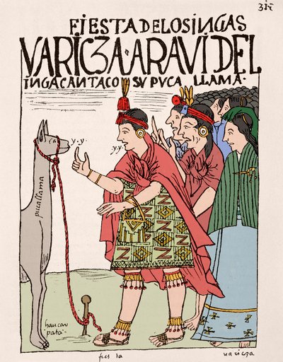 Inca Empire: The Sacrifice of a Lama on the Occasion of an Inca Rite - Blæktegning fra manuskriptet "" New Crown and Good Government"" af Don Felipe Puma de Ayala, der illustrerer inkaernes liv, omkring 1587 Lima, National Museum of Antropologi, Arch af Felipe Huaman Poma de Ayala