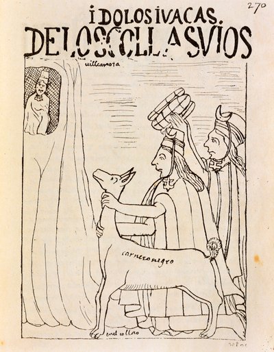 Inkaer, der ofrer lama til idoler (gravering af Felipe Huaman Poma de Ayala