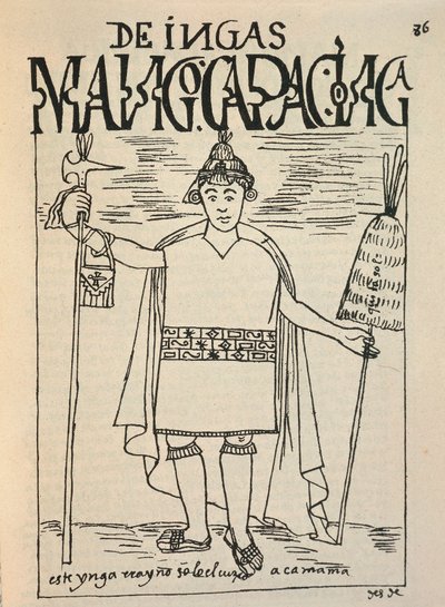 Repræsentation af Manco Capac, den legendariske inka-grundlægger af kongeriget Cusco og en figur af inka-mytologi (blæktegning af Felipe Huaman Poma de Ayala