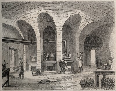 Paris - Prison de la petite Roquette (fængsel for kvinder og teenagere) - Les Cuisines - Gravering af efter Felix Thorigny - i Le Monde Illustre fra juli 1865 af Felix (after) Thorigny