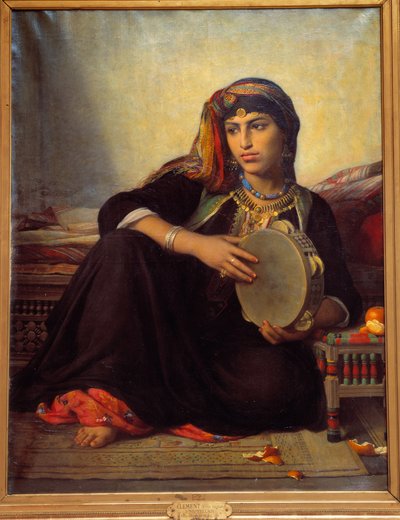 a fellah playing tambourine. Painting by Auguste Felix Clementdani af Felix Auguste Clement