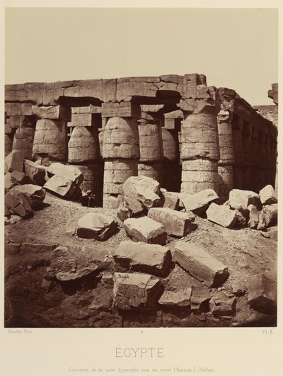 Søjler i hypostylsalen, set fra nord. [Karnak, Theben] af Félix Bonfils