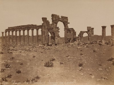 Palmyra: oversigt over triumfbuen og søjlegangen af Félix Bonfils