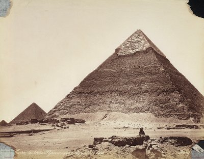 De tre pyramider: Cheops, Chefren og Mycerinus, ved Nekropolis i Giza, Egypten af Félix Bonfils