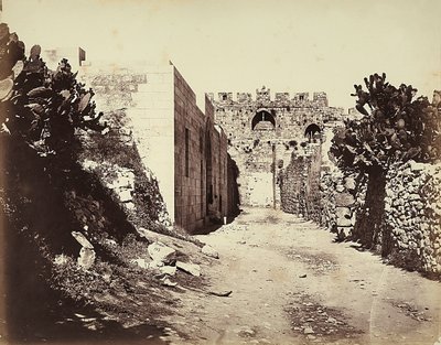 Udsigt over en del af bymuren og Sankt Annes hus i Jerusalem af Félix Bonfils