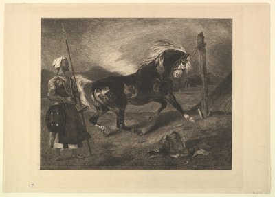 Arabisk hest på spil, efter Delacroix, 1857. af Felix Bracquemond