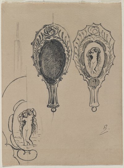 Design til et håndspejl, ca. 1900-1902. af Felix Bracquemond