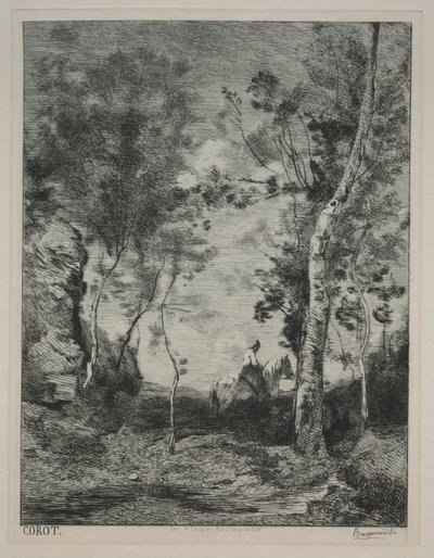 Landskab eller Den Hvide Hest, efter Corot, ca. 1858. af Felix Bracquemond