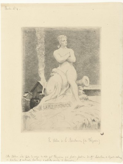 Statue La Résistance (modstand) af Alexandre Falguière og soldater under belejringen af ​​Paris La modstand Siège de Paris en 1870 (serietitel) af Felix Bracquemond