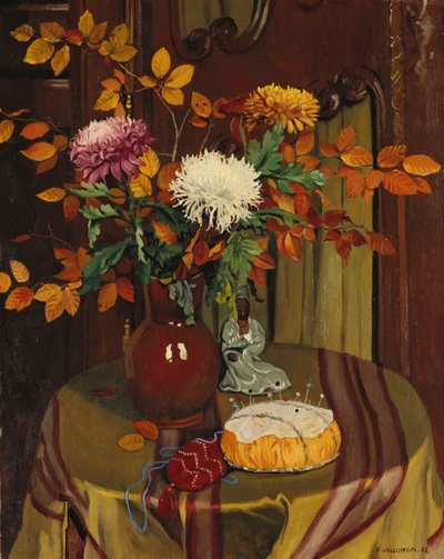 Krysantemum og efterårsblade; Krysantemum og efterårsløv, 1922 af Felix Edouard Vallotton