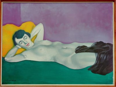 Kvinde sover på det grønne tæppe af Felix Edouard Vallotton