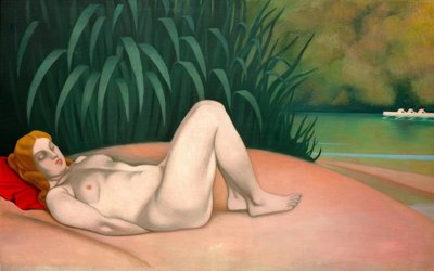 Nøgen kvinde sover ved vandet af Felix Edouard Vallotton
