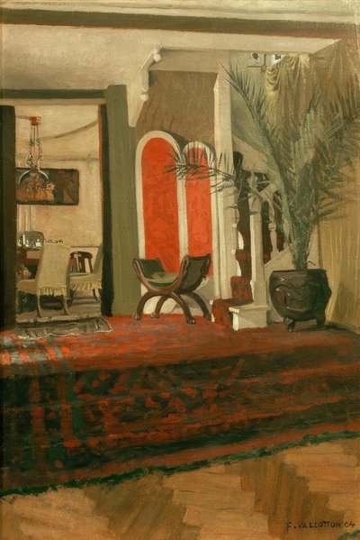 Indretning, stue med trappe og spisestue i fo af Felix Edouard Vallotton