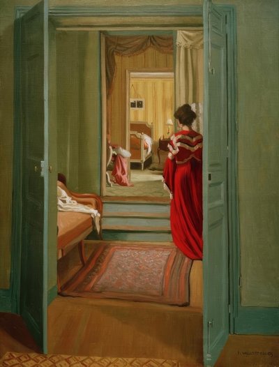 Interiør med kvinde i skum bagfra af Felix Edouard Vallotton
