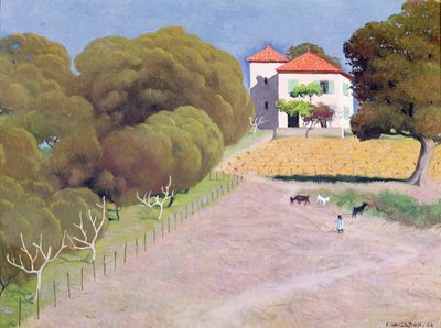 Landskab, Huset med det røde tag, 1924 af Felix Edouard Vallotton