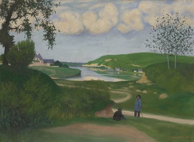 Landskab med en flod og to figurer af Felix Edouard Vallotton