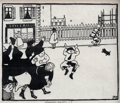 Dejlige børn! (hej glarmester ...) tegning af Felix Vallotton (1865-1925) i "Le rire" fra 1898 - Privat samling af Felix Edouard Vallotton