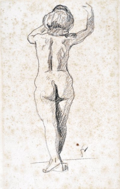 Nu de dos - Kunstværk af Felix Vallotton (1865-1925), grafit på papir (28x18 cm), begyndelsen af ​​det 20. århundrede - Saint Roch hospice museum, Issoudun - Obligatorisk omtale af Felix Edouard Vallotton