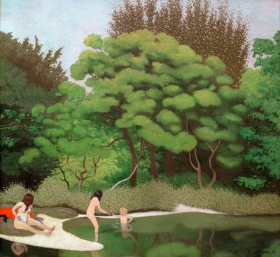 Solrigt underskovslandskab med to kvinder og et barn af Felix Edouard Vallotton