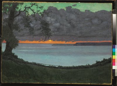 Solnedgang på en nådig, orange og grøn himmel af Felix Edouard Vallotton