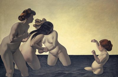 Tre kvinder og en lille pige leger i vandet, 1907. af Felix Edouard Vallotton