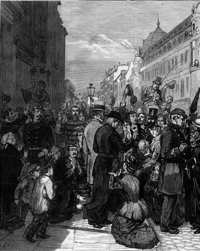 Deportation af jesuiterne fra Rue de Sevres i Paris efter dekreterne fra marts 1880 udstedt af Jules Ferry og fjernelse af retten til at undervise medlemmer af uautoriserede religiøse menigheder: den parisiske befolkning viser solidaritet med udsættelsen af Felix Elie Regamey