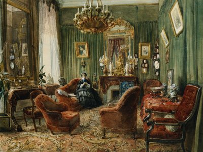 Udsigt over Salon de la Comtesse de Salverte af Felix Francois Barthelemy Genaille