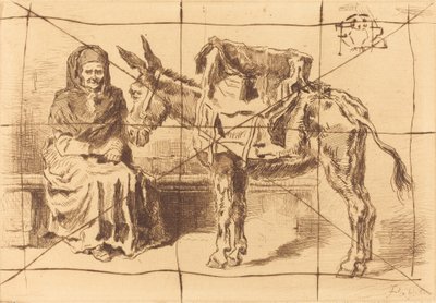Cacoletière Assise (Siddende kvinde og røv) af Felix Hilaire Buhot