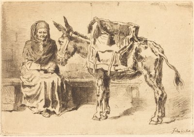 Cacoletière Assise (Siddende kvinde og røv) af Felix Hilaire Buhot