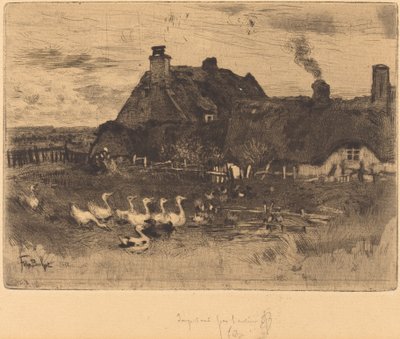 Les Petites Chaumières (stråtækte hytter - lille tallerken) af Felix Hilaire Buhot