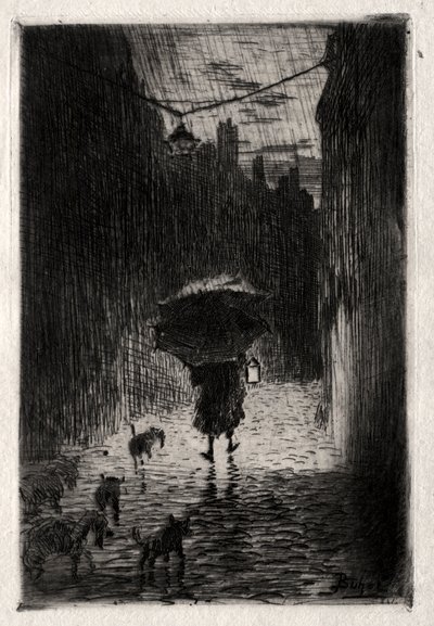 Regn og paraply af Felix Hilaire Buhot
