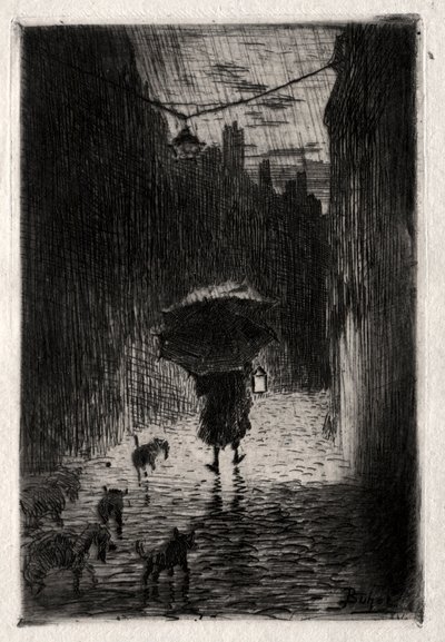 Regn og paraply, ca. 1875. af Felix Hilaire Buhot