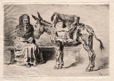 Siddende kvinde med Mule af Felix Hilaire Buhot