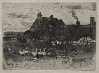 Stråtækte hytter, 1878. af Felix Hilaire Buhot