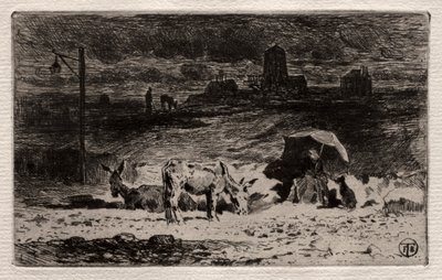 Æslerne ved Cailles-højen, ca. 1875. af Felix Hilaire Buhot