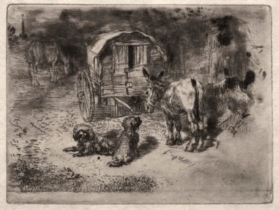 The Guardians of the House, eller Saltimbanques Venner af Felix Hilaire Buhot