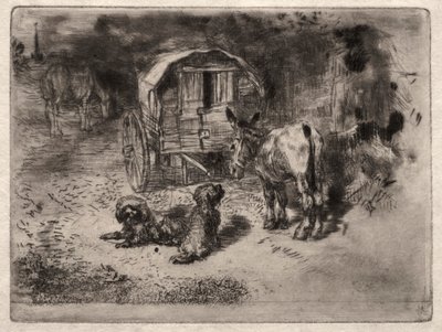 The Guardians of the House eller Saltimbanques venner, ca. 1875. af Felix Hilaire Buhot