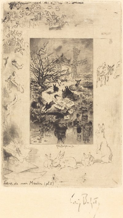 Titelblad for breve fra min mølle, ca. 1885. af Felix Hilaire Buhot