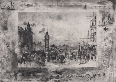 Westminster Bridge eller Westminster Clock Tower, 1860-98. af Felix Hilaire Buhot