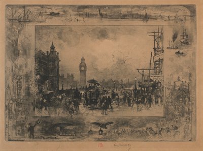 Westminster Bridge eller Westminster Tower, 1884. af Felix Hilaire Buhot