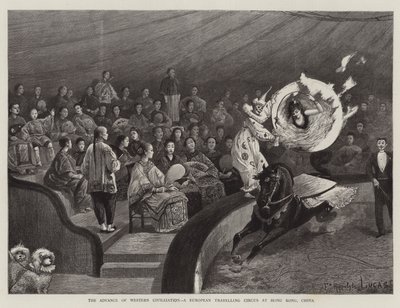 The Advance of the Western Civilization, et europæisk rejsecirkus i Hong Kong, Kina af Felix Hippolyte Lucas