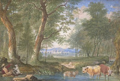 Landskab med køer i en bæk, 1698. af Felix Meyer