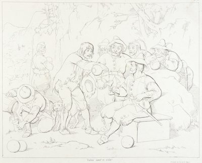 (Rip Van Winkle, illustration) Rip serverer spiritus til de mærkelige mænd i bjergene af Felix Octavius Carr Darley