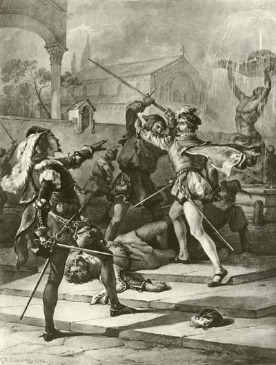Romeo og Julie. Akt I-Scene I (dybtryk) af Felix Octavius Carr Darley