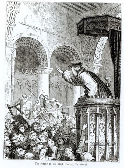 The Affray in the High Church, Edinburgh af Felix Philippoteaux